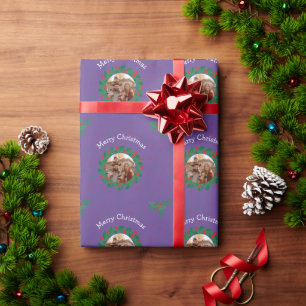 Merry Christmas Wreath Personalised Photo Wrapping Paper