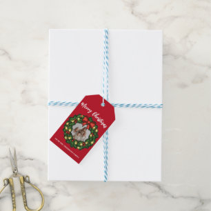 Merry Christmas Wreath Photo Holiday Family Name Gift Tags