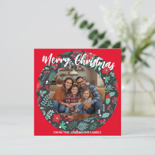 Merry Christmas Wreath Photo Personalized Family N Holiday Card