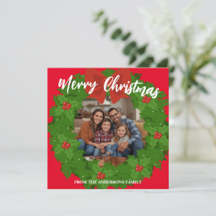 Merry Christmas Wreath Photo Personalized Family N Holiday Card