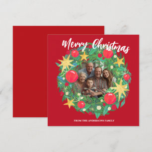 Merry Christmas Wreath Photo Personalized Family N Holiday Card