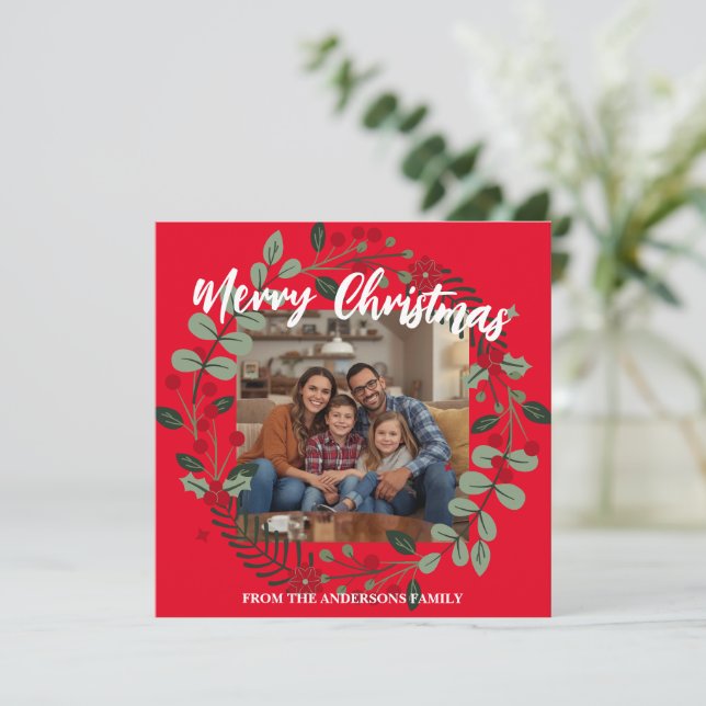 Merry Christmas Wreath Photo Personalized Family N Holiday Card (Standing Front)