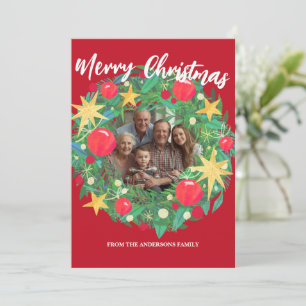 Merry Christmas Wreath Photo Personalized Family N Holiday Card