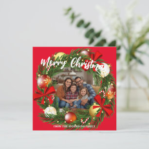 Merry Christmas Wreath Photo Personalized Family N Holiday Card