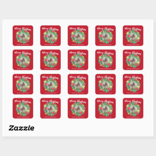 Merry Christmas Wreath Photo Personalized Family N Square Sticker