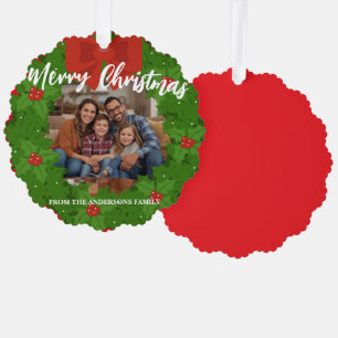 Merry Christmas Wreath Photo Personalized Family N Tree Decoration Card