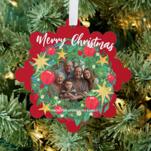 Merry Christmas Wreath Photo Personalized Family N Tree Decoration Card