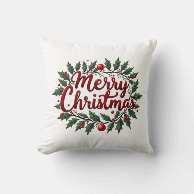 Merry Christmas Wreath Pillow  (Front)