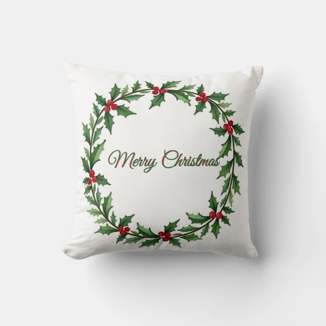Merry Christmas Wreath Pillow for Home Decor (Front)
