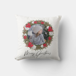 Merry Christmas Wreath Red Paid with Photo Cushion