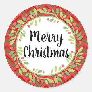 Merry Christmas Wreath Retro Red Classic Round Sticker