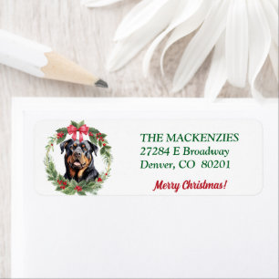 Merry Christmas Wreath Rottweiler Return Address Label