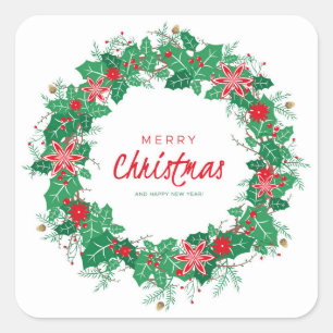 Merry Christmas Wreath Square Sticker