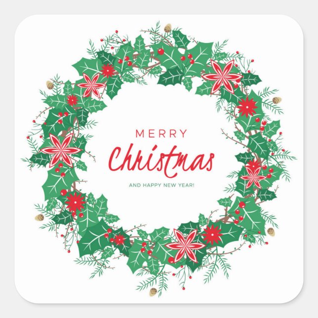 Merry Christmas Wreath Square Sticker (Front)