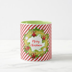 Merry Christmas Wreath & Stripes Mug