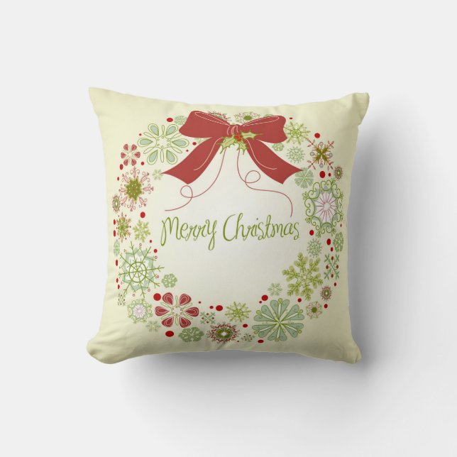 Merry Christmas Wreath Throw Pillow (Front)
