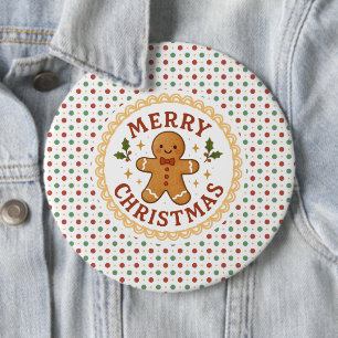 Merry Christmas wreath with gingerbread man 6 Cm Round Badge