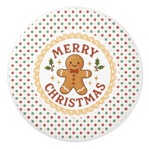 Merry Christmas wreath with gingerbread man Ceramic Knob