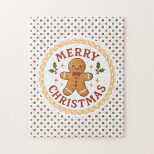 Merry Christmas wreath with gingerbread man Jigsaw Puzzle