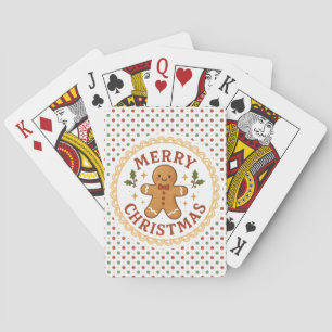 Merry Christmas wreath with gingerbread man Playing Cards