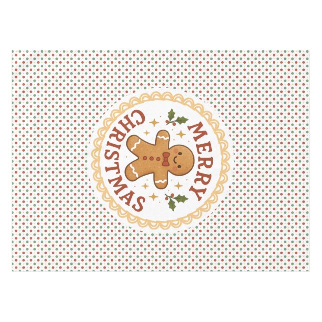 Merry Christmas wreath with gingerbread man Tablecloth (Front (Horizontal))