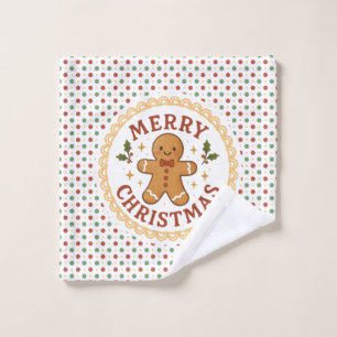 Merry Christmas wreath with gingerbread man Wash Cloth
