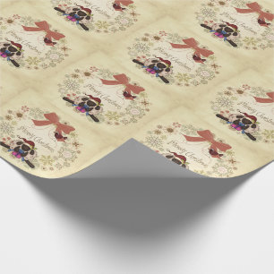 Merry Christmas Wreath with Santa Sheep and Bird Wrapping Paper