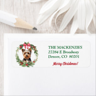 Merry Christmas Wreath Yorkie Return Address Label