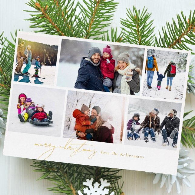 merry christmas written elegant | 6 Photo Collage Foil Holiday Card (Creator Uploaded)