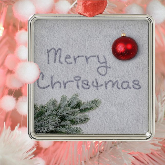 Merry Christmas written in the Snow Metal Ornament (Creator Uploaded)