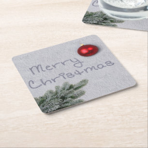 Merry Christmas written in the Snow Square Paper Coaster