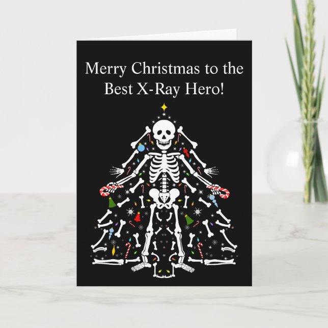 Merry Christmas X-ray Tech Christmas Tree Skeleton Card (Front)