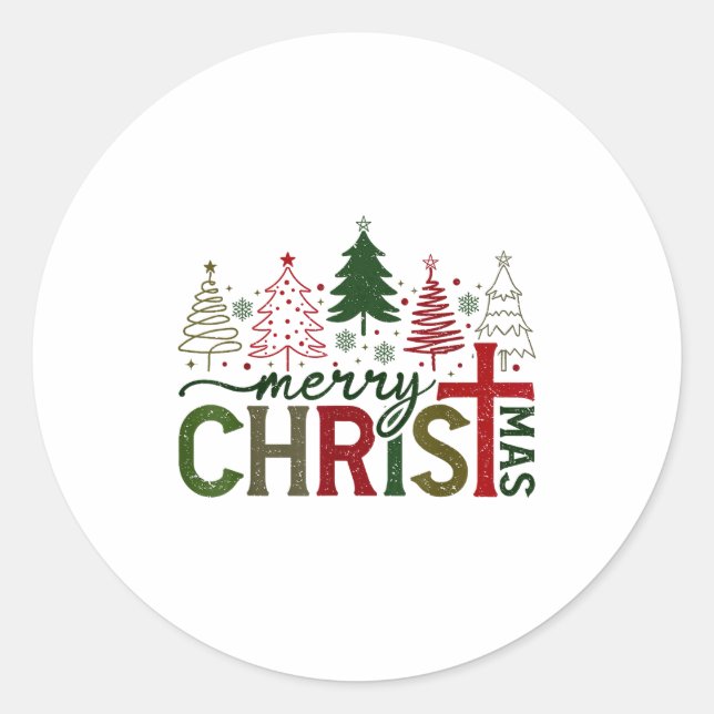 Merry Christmas Xmas Christian Jesus Family Pajama Classic Round Sticker (Front)