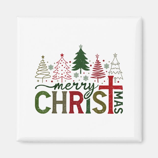 Merry Christmas Xmas Christian Jesus Family Pajama Magnet (Front)