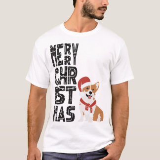 Merry Christmas - Xmas Corgi Wearing Santa Hat T-Shirt