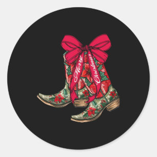Merry Christmas Xmas Cowboy Boots Coquette Bow Paj Classic Round Sticker