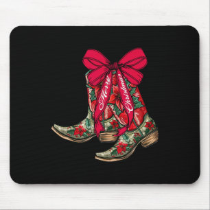 Merry Christmas Xmas Cowboy Boots Coquette Bow Paj Mouse Pad