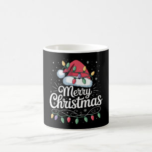 Merry Christmas Xmas Lights Santa Hat Family Coffee Mug