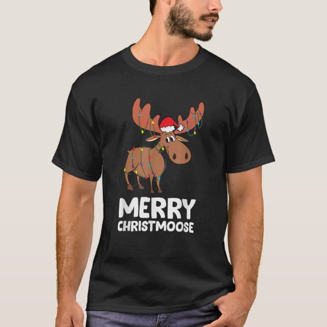 Merry Christmas Xmas Merry Christmoose Santa Hat M T-Shirt (Front)