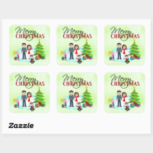 Merry Christmas Xmas Morning Square Stickers