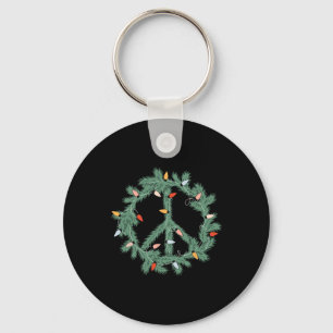 Merry Christmas Xmas Peace Sign Lights Funny Retro Key Ring