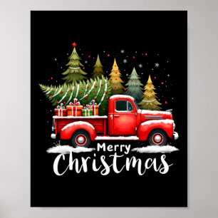 Merry Christmas Xmas Pet Lovers Red Truck Dog &amp Poster