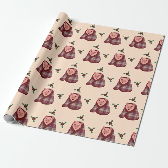 Merry Christmas Xmas Pigs in Blankets Wrapping Paper (Unrolled)