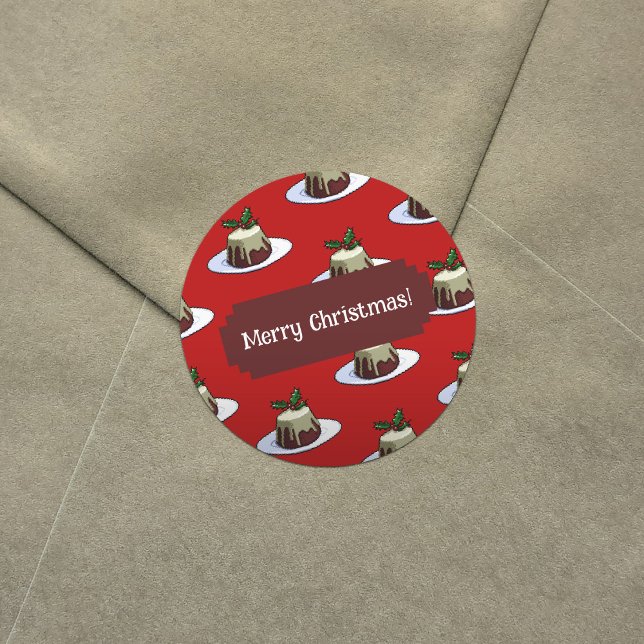 Merry Christmas! Xmas Pudding & Holly Pattern Classic Round Sticker (Creator Uploaded)