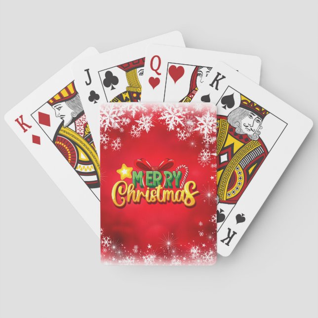 Merry Christmas Xmas Red Green Gold Holiday Love Playing Cards (Back)
