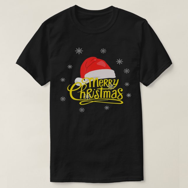 Merry Christmas XMas Santa Claus Cap Hat Snowflake T-Shirt (Design Front)
