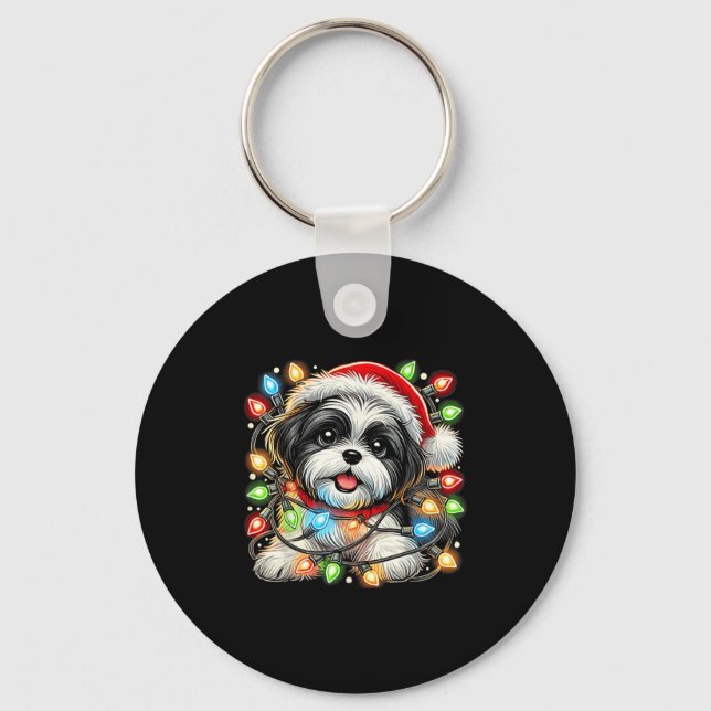 Merry Christmas Xmas Shih Tzu Santa Dog Men Women  Key Ring (Front)