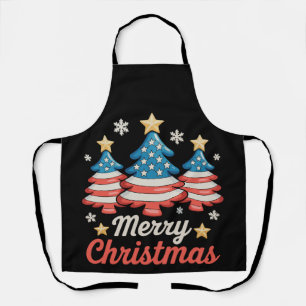 Merry Christmas Xmas Tree American US Flag Apron