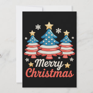 Merry Christmas Xmas Tree American US Flag Holiday Card
