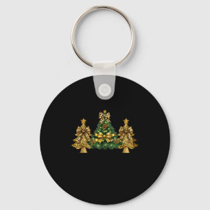 Merry Christmas Xmas Tree Leopard Print Coquette B Key Ring
